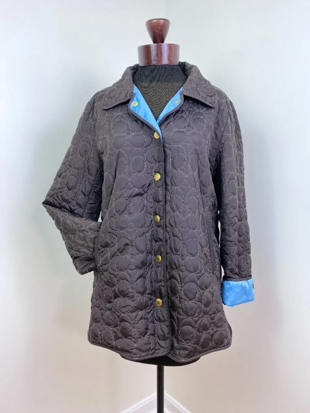 Coach Signature C Quilted Barn Jacket Brown Blue Size M Vintage